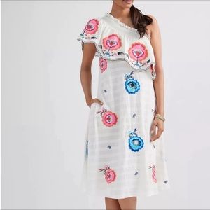 NWOT Anthropologie Plenty by Tracy Reese Embroidered One-Shoulder Midi Dress